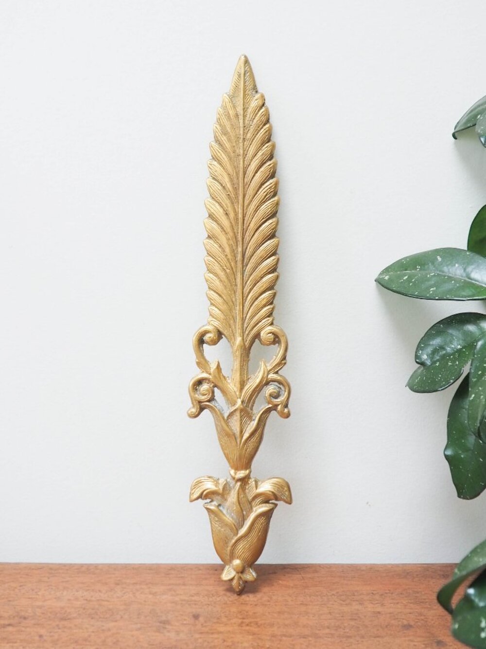 Vtg Brass Wheat Wall Plaque - Hollywood Regency Brass Wall Decor